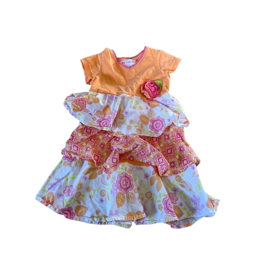 Baby Lulu orange and‎ pink floral print tiered youth dress